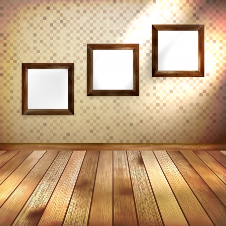 Retro room with three frames for pictures on the wallのイラスト素材