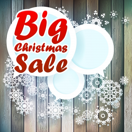 Christmas snowflakes with big sale over wooden background.のイラスト素材