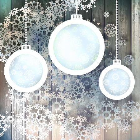 Blue paper christmas balls on a wood background. EPS 10 vectorのイラスト素材