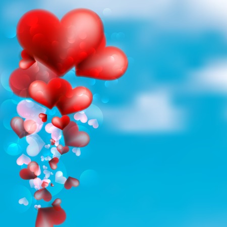 Red heart floating in the sky    のイラスト素材