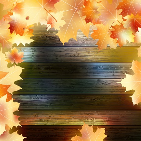 Autumn Leaves over wooden background  のイラスト素材