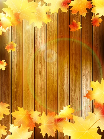 Autumn Leaves over wooden background. EPS10のイラスト素材