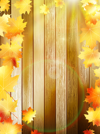 Autumn Leaves over wooden background. EPS10のイラスト素材