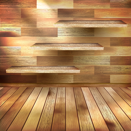 Empty wood shelf on wooden wall. EPS 10のイラスト素材