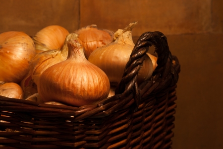 Onions in basketの写真素材