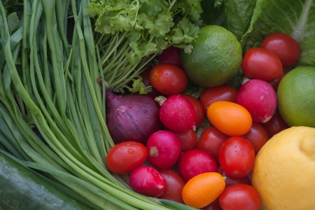 Assortment of mixed fresh fruits and vegetablesの写真素材