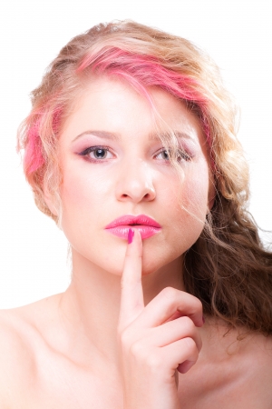 Attractive woman with colorful makeup and hairstyleの写真素材
