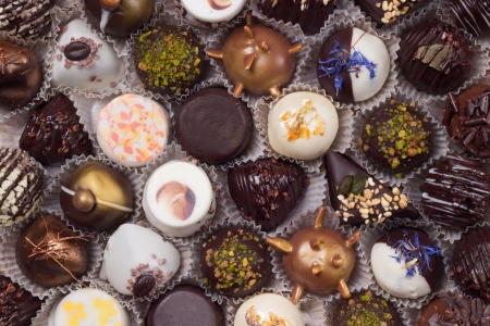 Selection of handicrafted truffles in boxの写真素材