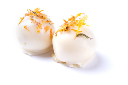 Handicrafted truffles isolated on white backgroundの写真素材