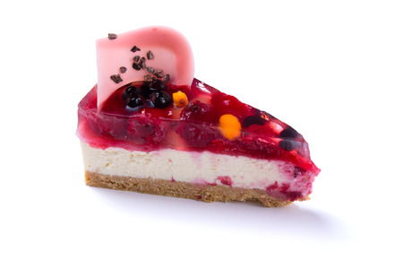 Delicious fruit cake isolated on white backgroundの写真素材