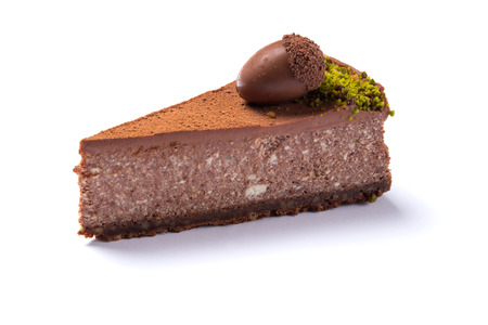 Delicious chocolate cake isolated on white backgroundの写真素材