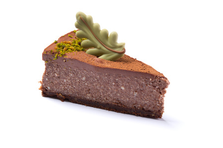 Delicious chocolate cake isolated on white backgroundの写真素材