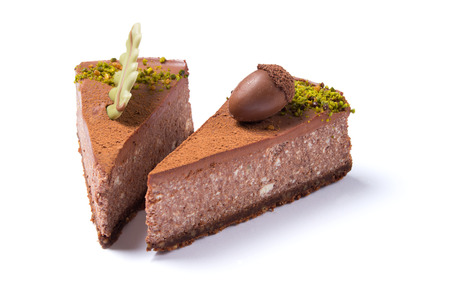 Delicious chocolate cakes isolated on white backgroundの写真素材