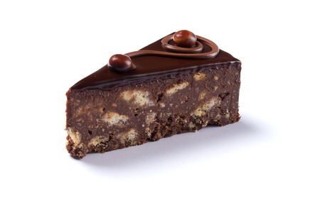 Delicious chocolate cake isolated on white backgroundの写真素材