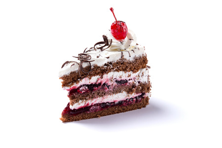 Delicious cherry cake isolated on white backgroundの写真素材