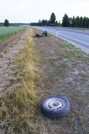 Broken tire of car trailerの写真素材