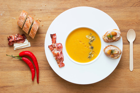 Pumpkin puree soup with extrasの写真素材
