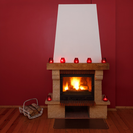 Romantic fireplace at homeの写真素材