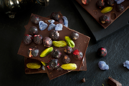 Blackcurrant and pistachio chocolateの写真素材