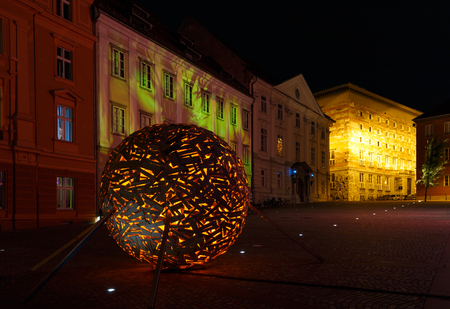 Capital of Slovenia, Ljubljana, in night lightsの写真素材