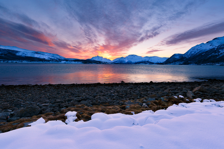 Beautiful sunset view of Lofoten, Norwayの写真素材