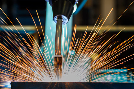 Close up robot torch body weldingの写真素材