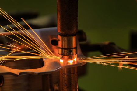 Spot machine is welding nut to automotive part