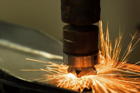 Closeup auto machine spot welding nut
