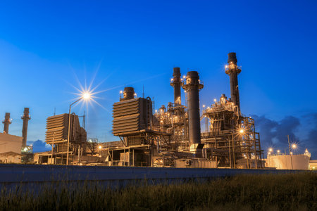 Natural gas turbine electricity power plant with blue sky