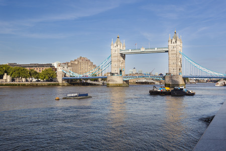View of the Tower Bridge in London with blue sky.の写真素材
