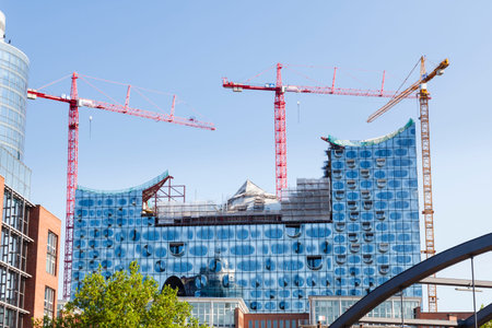 Hamburg, Germany - July 7: The Elbe Philharmonic Hall (Elbphilharmonie) in Hamburg, Germany under...