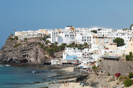FUERTEVENTURA - OCTOBER 20: Morro Jable behind Jandia Beach and in Fuerteventura, Spain on October 20, 2013のeditorial素材