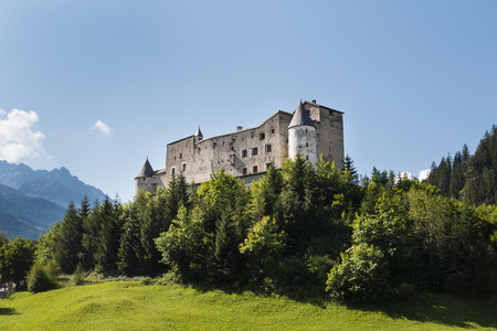 Castle Naudersberg in Nauders, Austria with blue skyのeditorial素材