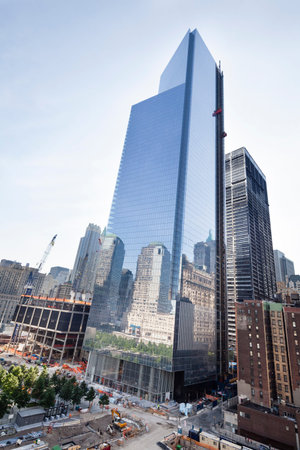 New York City - June 22: The finished Four World Trade Center in New York with blue sky  on June 22,...