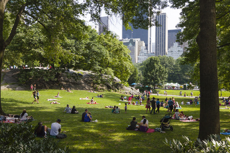 New York City - June 22: Tourist and locals enjoying the sun on the southern meadows of Central Park in New York on June 22, 2013のeditorial素材