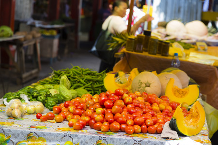 Fresh vegetables at the market in Victoria in Mahe, Seychellesの写真素材