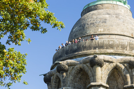 DETMOLD - OCTOBER 03: Tourists on top of the famous Hermannsdenkmal  in the Teutoburger Wald near Detmold, Germany on October 3, 2015のeditorial素材