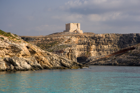 The giant Comino Tower on top of the cliffs in Comino.のeditorial素材