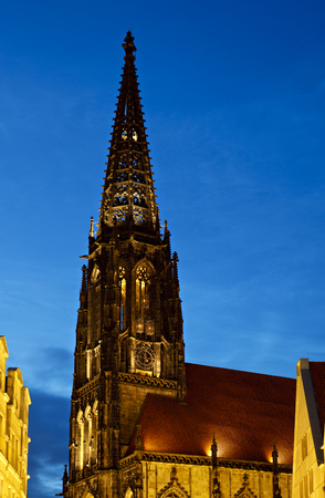 The famous Lamberti Church in Muenster, Germany at night.の写真素材