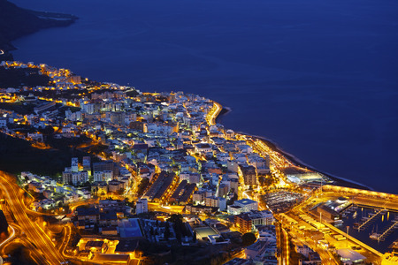 View to Santa Cruz De La Palma shortly after sunset.のeditorial素材