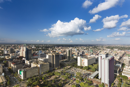 Nairobi, Kenya - December 23: View over the northern part of the business district of Nairobi, Kenya, with the Hilton Hotel in the center on December 23, 2015のeditorial素材