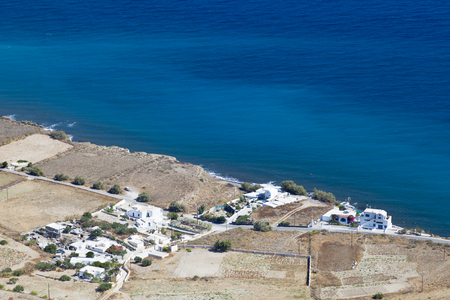 Villages and buildings at the northern coastline of Santorini, Greece.のeditorial素材