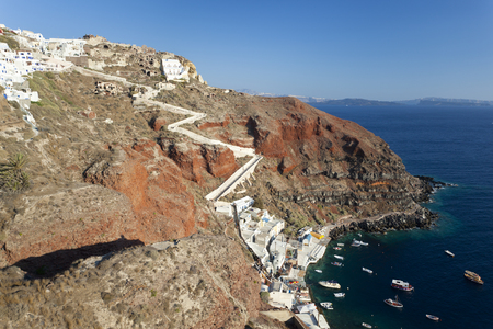 Ammoudi Harbor in Oia, Santorini seen from a hill.のeditorial素材