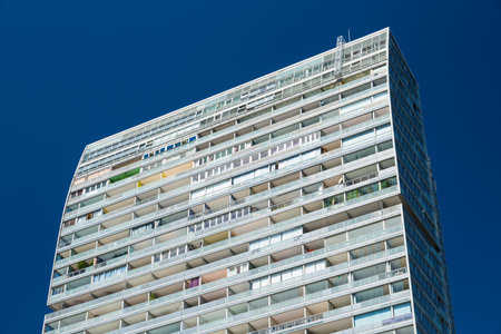 View of an appartment skyscraper in the Donau City in Vienna, Austria.