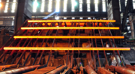Production of steel in a steel mill - production in heavy industryの写真素材