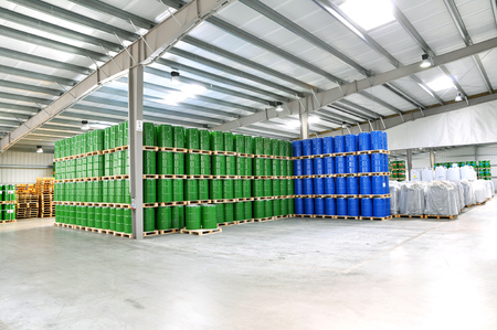storage of barrels in a chemical factory - logistics and shippingの写真素材