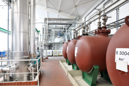 industrial plant: chemical plant with machinery, technology and interior - architecture in industry