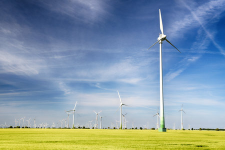 renewable energies - power generation with wind turbines in a wind farm 