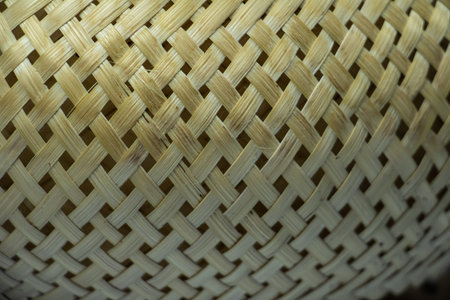 Macro close-up of woven bamboo surface showing natural texture and geometric pattern. Rustic...