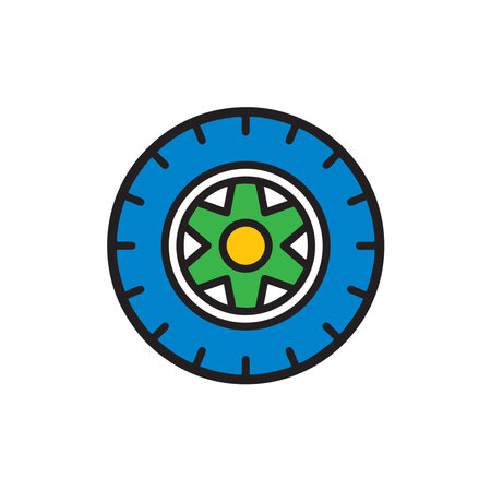 Tire icon in flat style. Wheel vector illustration on white isolated background. Tire business concept.のイラスト素材